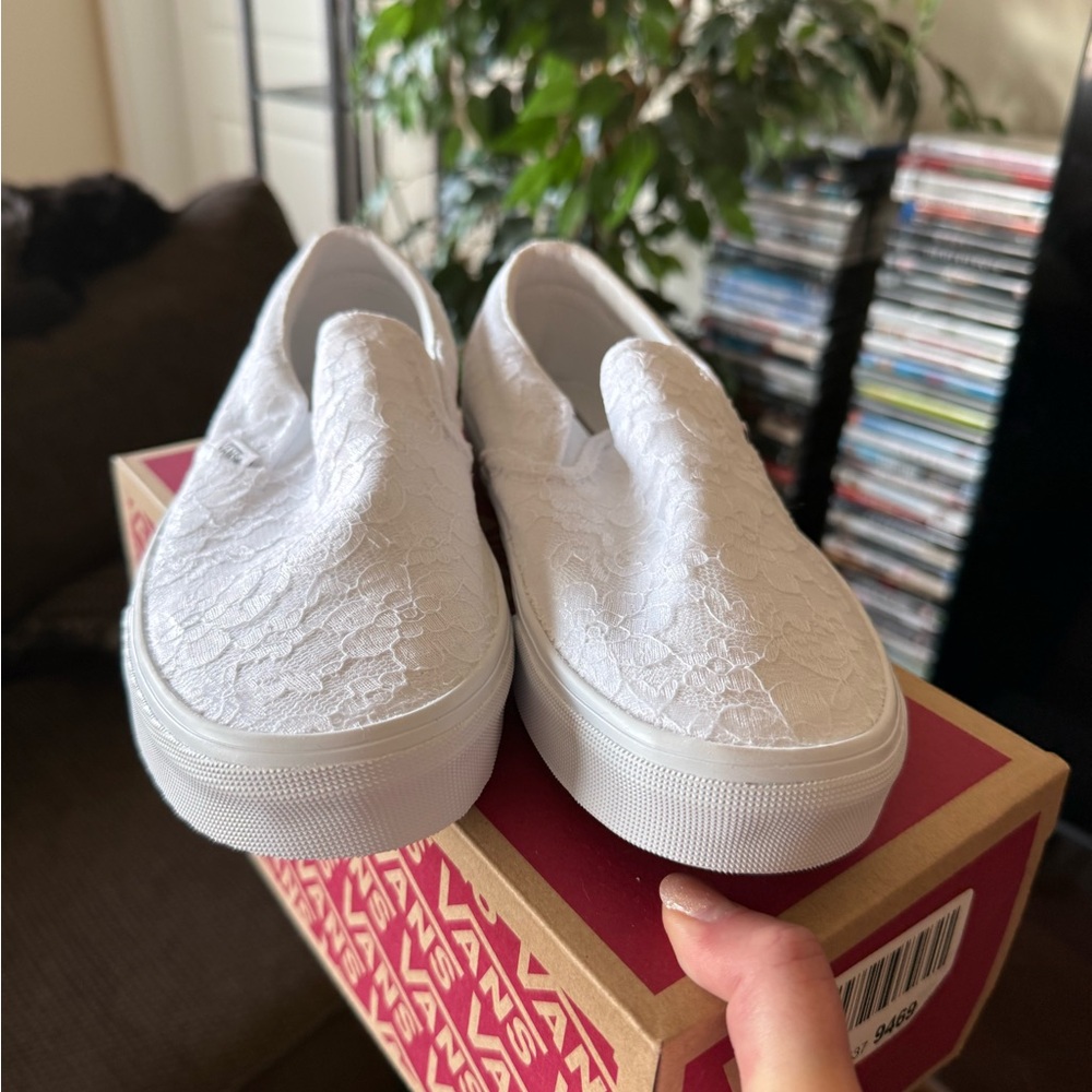 Vans Women's Lace White Slip-On Sneakers